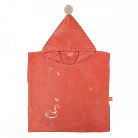 Poncho velour 2/4 ans - Flamant tangerine