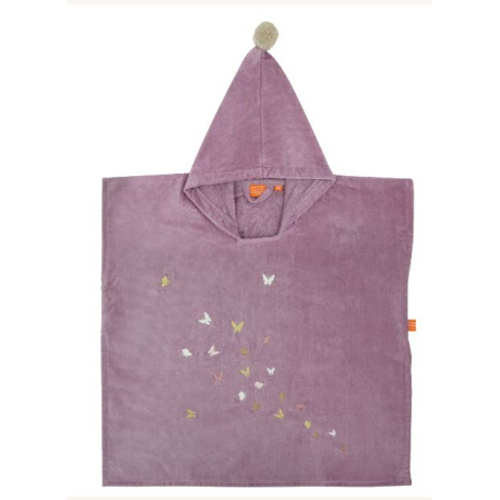 Poncho velour 4/6 ans - Papillons parme